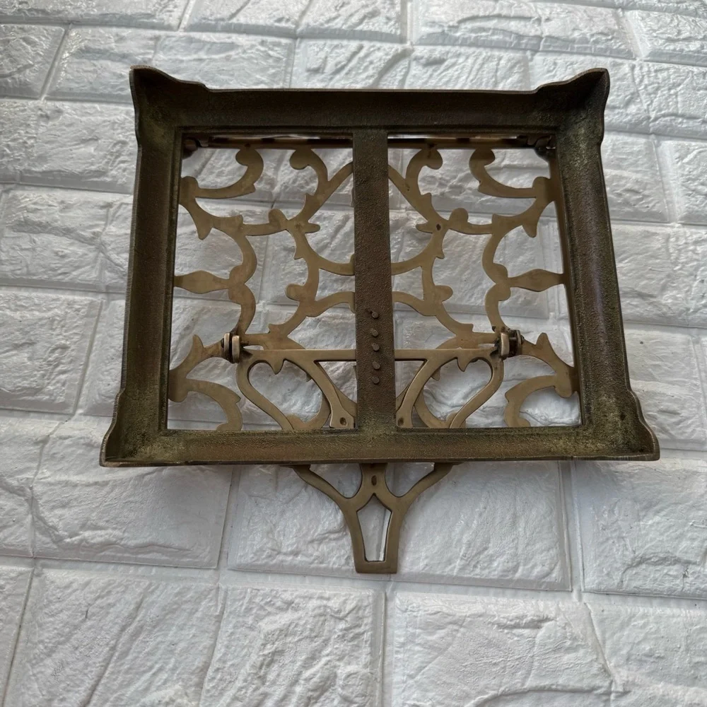 Vintage Ornate Brass Table Book Stand Holder Retractable Adjustable Folding